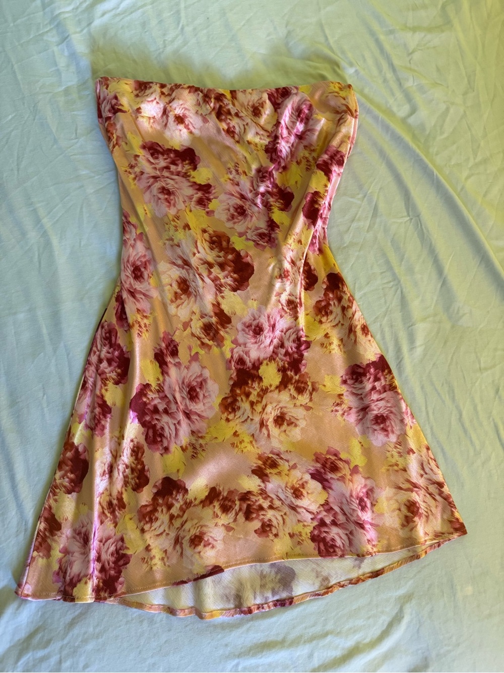 Bec + Bridge Strapless Floral Satin Slip Dress Yellow & Pink